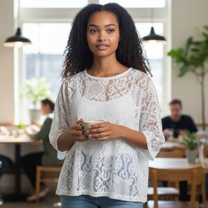 Worthington Elegant White Allover Lace Top